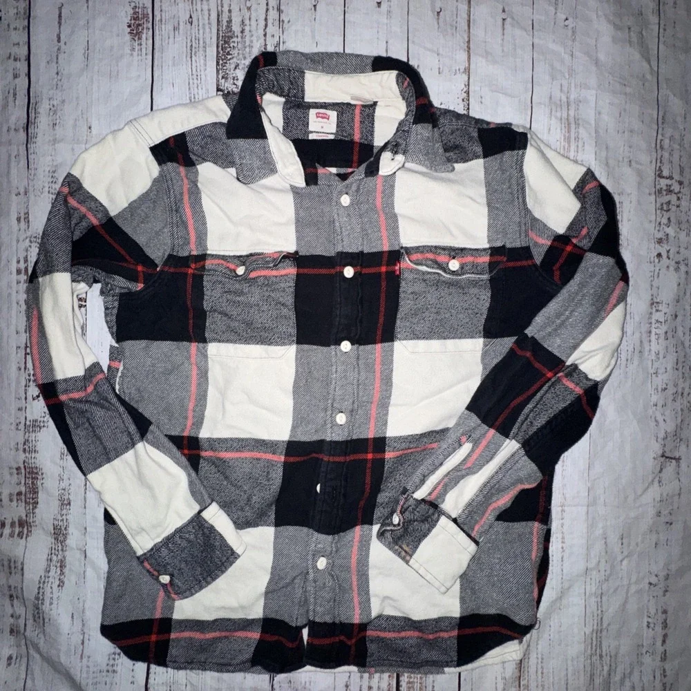 Levis Pearl Snap Plaid Flannel Button Down Shirt Mens Medium Western Rodeo Ranch